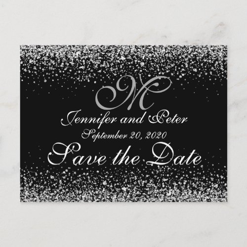 Romantic Silver Glitter Night Sky Announcement Postcard