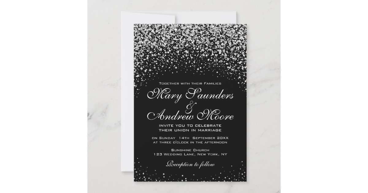 Romantic Silver Glitter Night Sky Invitation | Zazzle