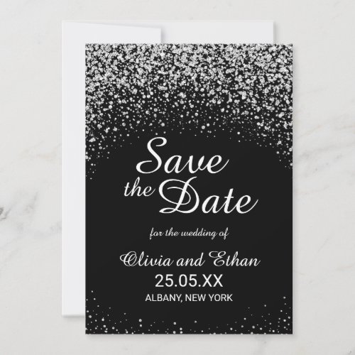 Romantic Silver Glitter Night Sky Save The Date