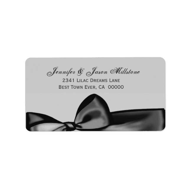 Romantic Silver Gray Black Bow Wedding Label (Front)