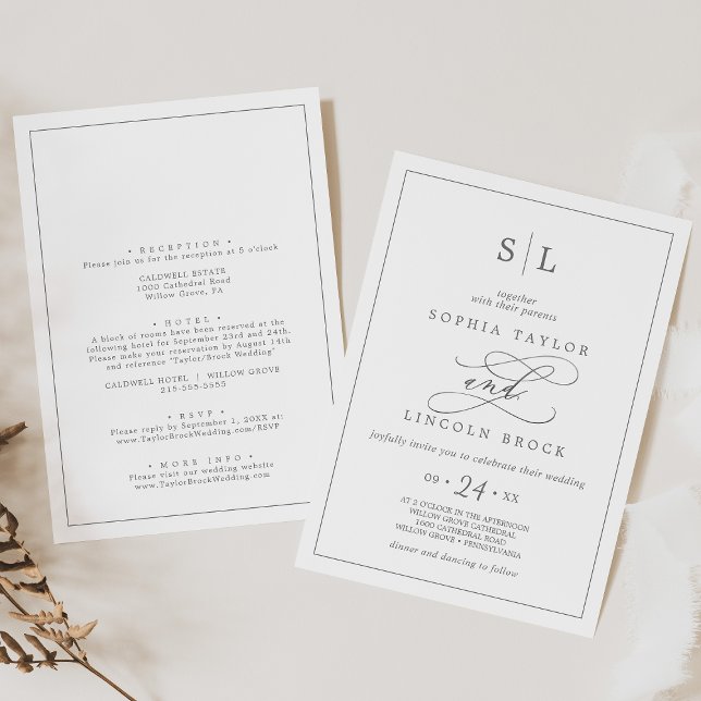 Romantic Silver Monogram Double Sided Wedding Invitation (Creator Uploaded)