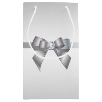 Romantic Silver Ribbon & Gem Bow Small Gift Bag by kye_designs at Zazzle