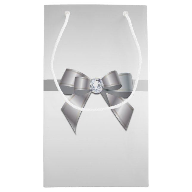 Romantic Silver Ribbon & Gem Bow Small Gift Bag (Back)