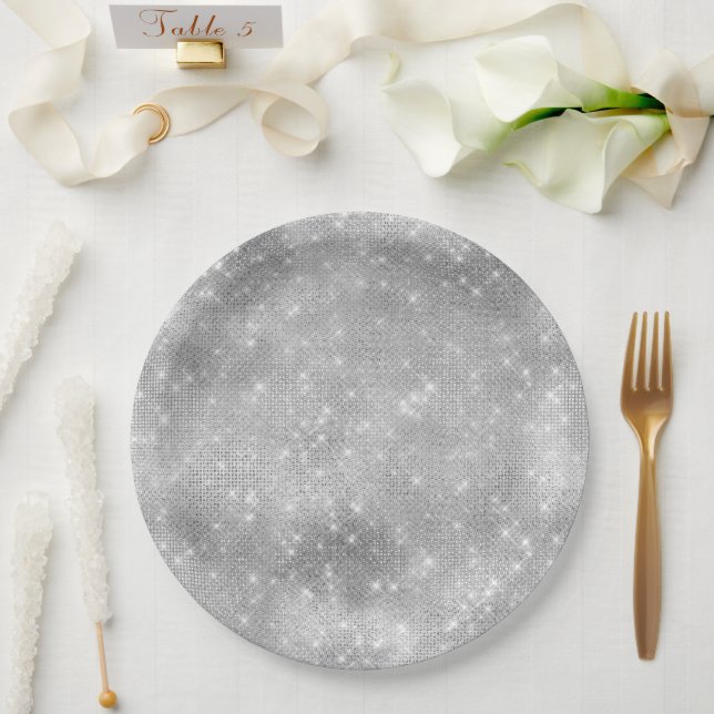 Romantic Silver Sparkle Glitzy Bridal Shower Paper Plates (Wedding)