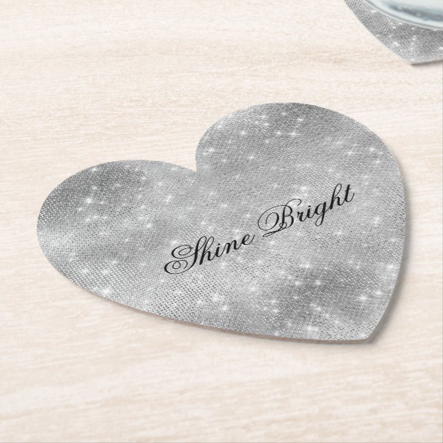 Romantic Silver Sparkle Paper Coaster (Angled)