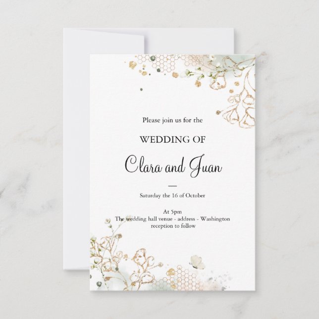 Romantic simple rose gold floral invitation (Front)