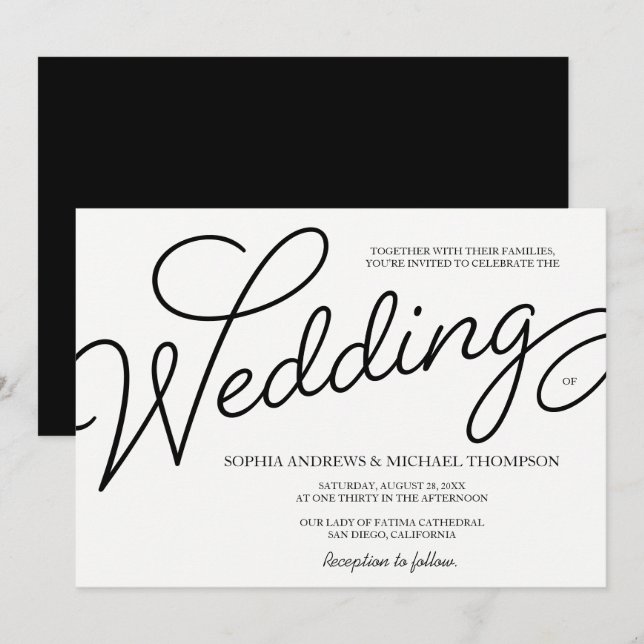 Romantic Simple Wedding black and white Invitation (Front/Back)