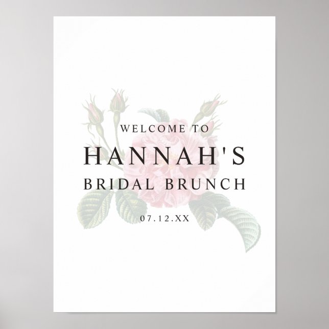 Romantic Single Rose Bridal Shower Poster (Front)