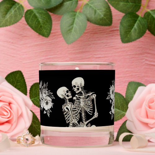 Romantic Skeleton Couple black and white floral Scented Candle