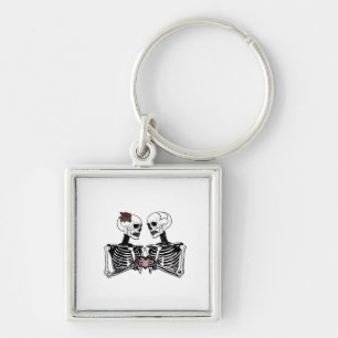 Romantic Skeleton Couple Gothic With Heart Hands Keychain