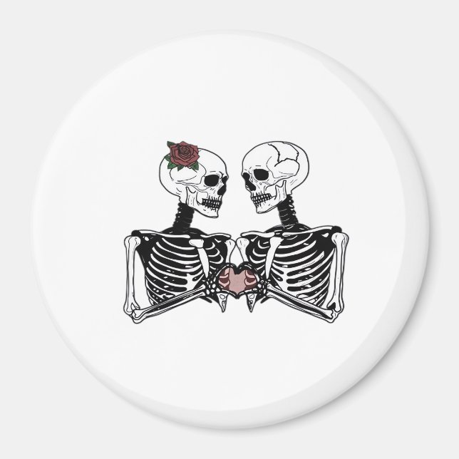 Romantic Skeleton Couple Gothic With Heart Hands Magnet (Front)