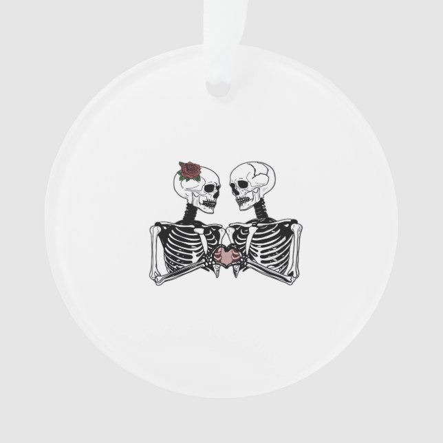 Romantic Skeleton Couple Gothic With Heart Hands Ornament (Front)