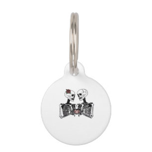 Romantic Skeleton Couple – Gothic With Heart Hands Pet ID Tag