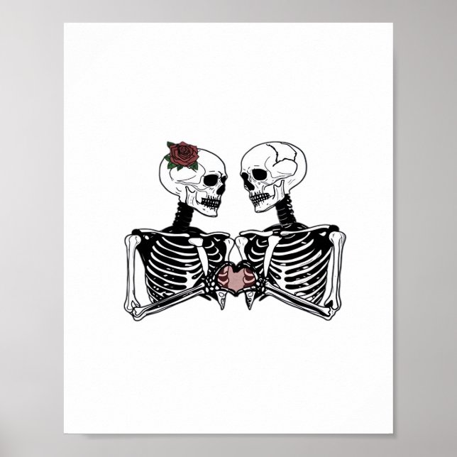 Romantic Skeleton Couple Gothic With Heart Hands Poster (Front)