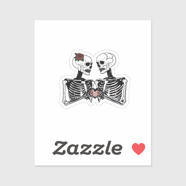 Romantic Skeleton Couple Gothic With Heart Hands Sticker (Sheet)