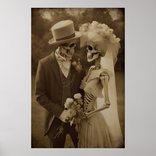 Romantic Skeleton Couple Print Gothic Wedding