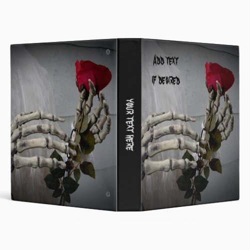 Romantic skeleton hands with red rose small 3 ring binder