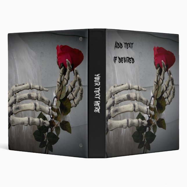 Romantic skeleton hands with red rose small 3 ring binder (Background)