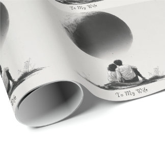 Romantic Sketch of Couple with Custom Text Wrapping Paper
