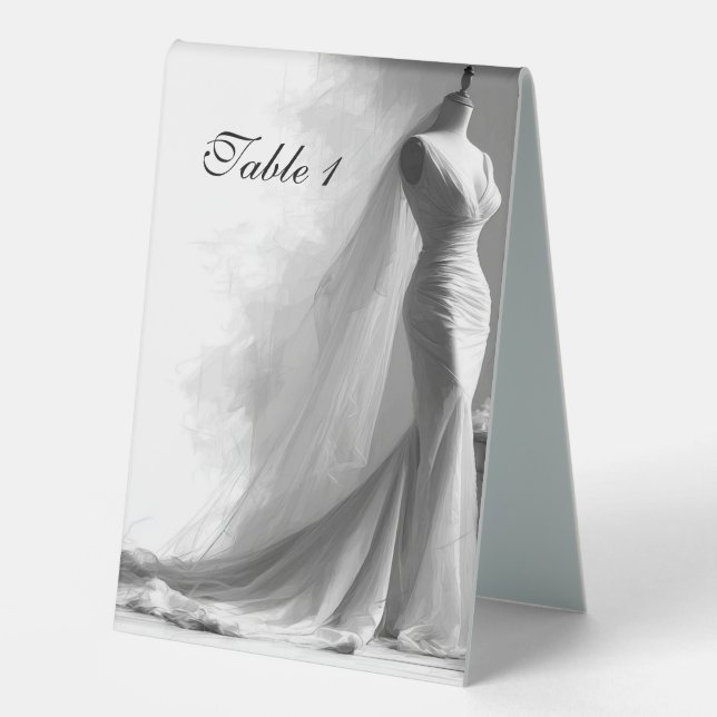 Romantic Sketch Wedding Table Number Card with Per Tent (Front)