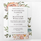 Romantic Sketchbook Florals All-In-One Wedding Tri-Fold Invitation (Inside First)