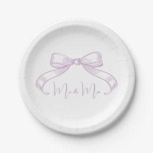 Romantic Sketched Bow l Lilac Mr. & Mrs. Wedding Paper Plates