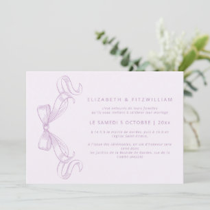 Romantic Sketched Bow   Lilac French Wedding  Invitation