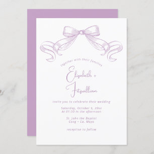 Romantic Sketched Bow Lilac Front + Back Wedding Invitation