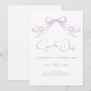 Romantic Sketched Bow Lilac Save The Date Card
