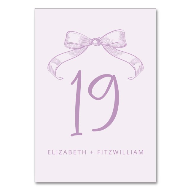 Romantic Sketched Bow | Lilac Table Number Card (Back)