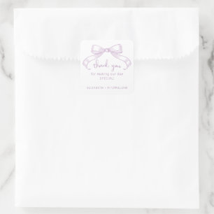 Romantic Sketched Bow Lilac Thank You Favors Square Sticker