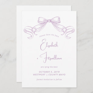 Romantic Sketched Bow   Lilac Tie The Knot  Save The Date