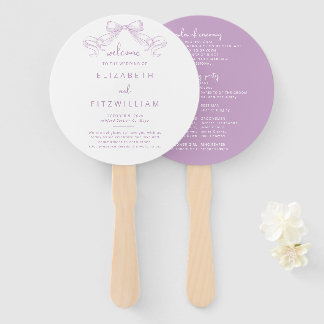 Romantic Sketched Bow | Lilac Wedding Program Hand Fan