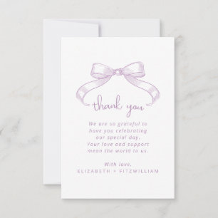 Romantic Sketched Bow   Lilac Wedding Thank You Card