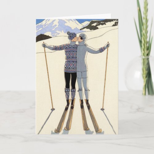 Romantic Skiing Couple Card