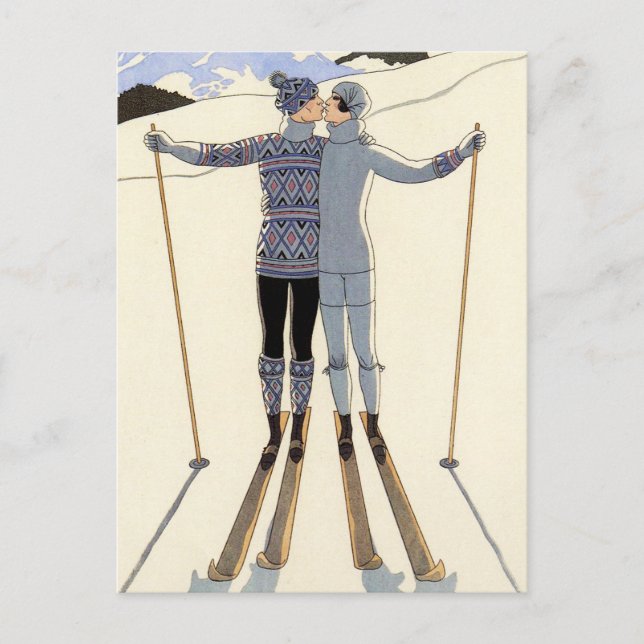 Romantic Skiing Couple Postcard (Front)