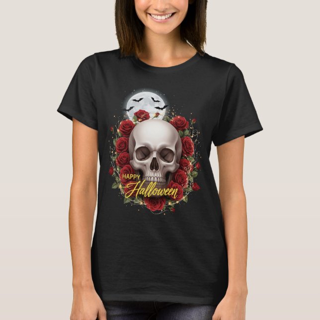 Romantic Skull & Roses Halloween Night T-Shirt (Front)