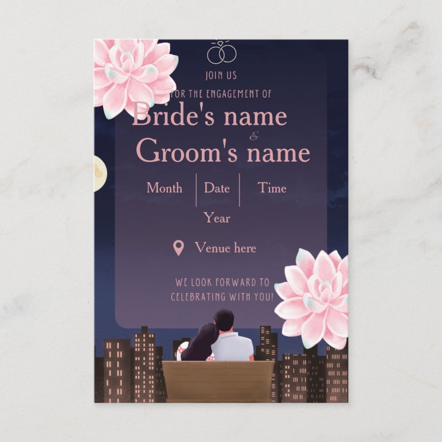 Romantic Skyline Silhouette Engagement Party  Invitation