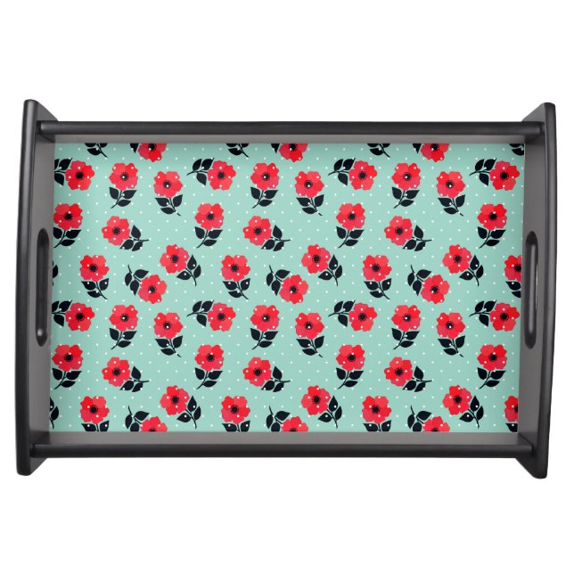 Romantic Small Red Flowers  Mint Blue Pattern Serving Tray (Front)