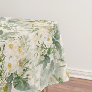 Romantic Smooth White Flowers and Green Leaves Tablecloth
