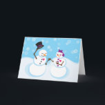 Romantic Snowman and Snowgirl Christmas Card<br><div class="desc">The Scene on the Front of the Holiday Card is a Snowman bowing over the hand of a blushing Snowgirl and there are Snowflakes falling in the Background. The inside is left blank for you to put your own special message. Artwork was created by me in Adobe Illustrator.</div>