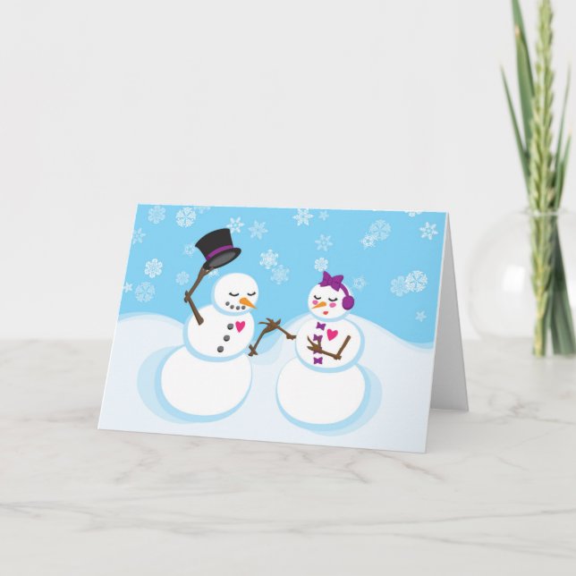 Romantic Snowman and Snowgirl Christmas Card (Front)