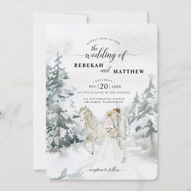 Romantic Snowy Winter Forest Watercolor  Invitation (Front)