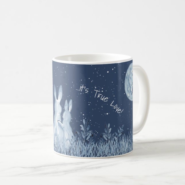 Romantic Snuggle Bunny Love Blue Moon Personalize Coffee Mug (Front Right)