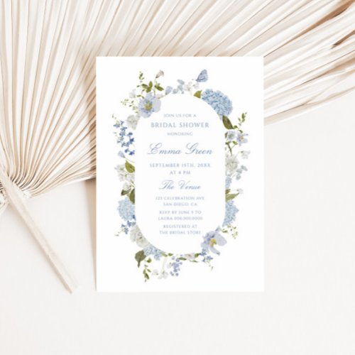 Romantic Soft Blue Floral Bridal Shower Invitation