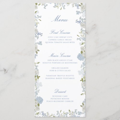 Romantic Soft Blue Floral Wedding Menu