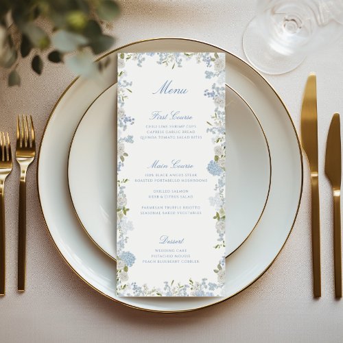 Romantic Soft Blue Floral Wedding Menu