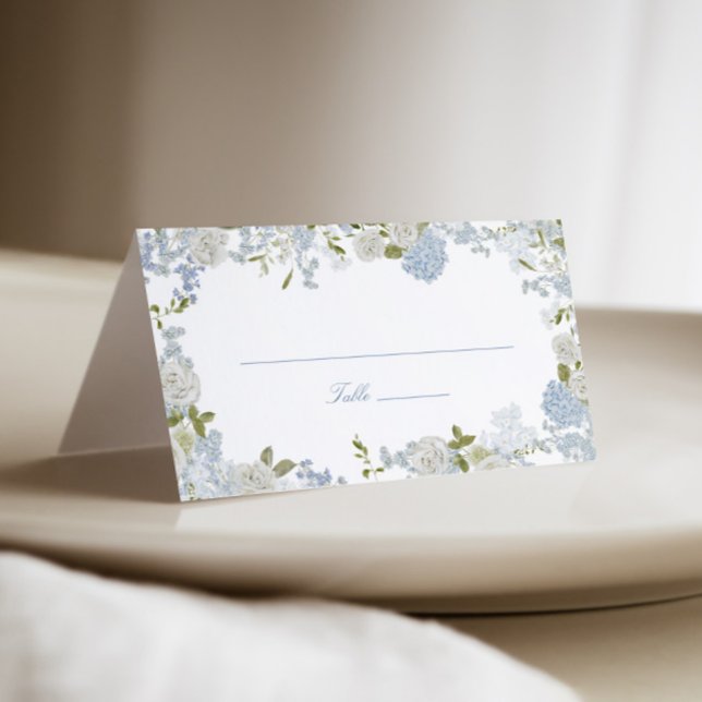 Romantic Soft Blue Floral Wedding Place Card (Creator Uploaded)