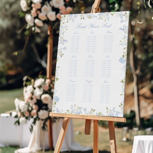 Romantic Soft Blue Floral Wedding Seating Chart Foam Board