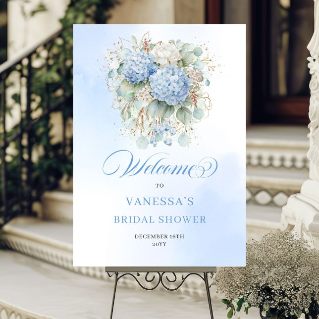 Romantic Soft Blue Hydrangea Bridal Shower Welcome Foam Board (Romantic Soft Blue Hydrangea Bridal Shower Welcome)